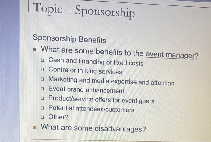 Sponsorship Benefits