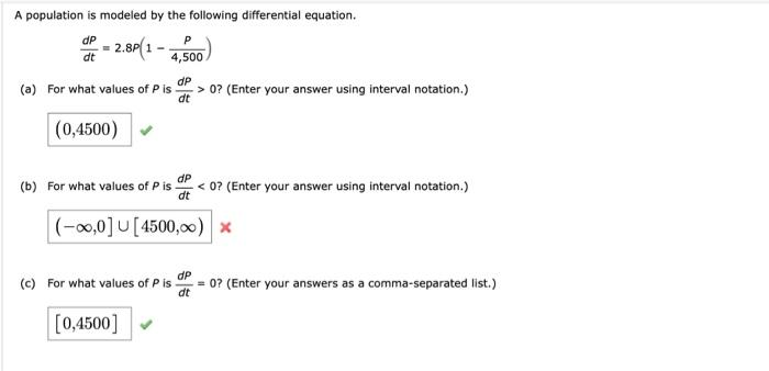 Solved A population is modeled by the following differential | Chegg.com