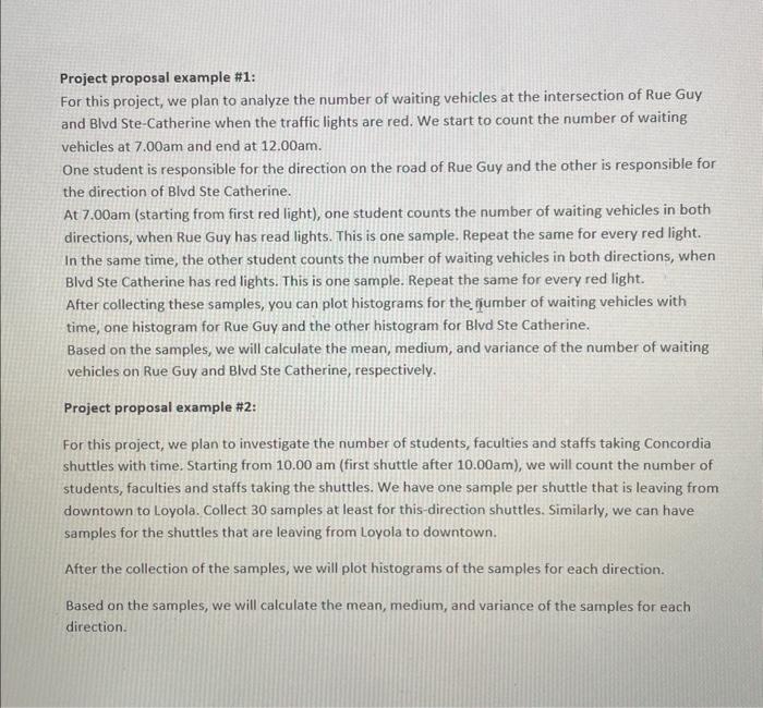 Project proposal example #1: For this project, we | Chegg.com