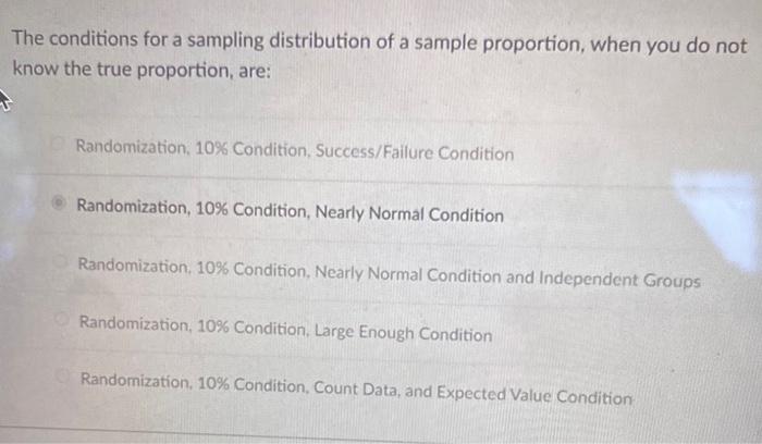 Solved The conditions for a sampling distribution of a | Chegg.com