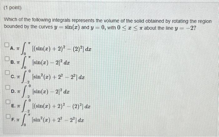 Solved Which Of The Following Integrals Represents The | Chegg.com