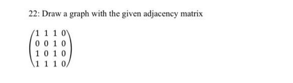 Solved 22: Draw a graph with the given adjacency matrix 1 1 | Chegg.com