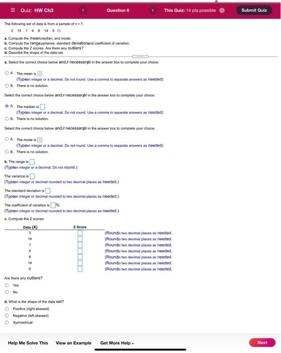 Solved = Quiz: HW CH3 Question 6 This Quiz: 14 pts possible | Chegg.com