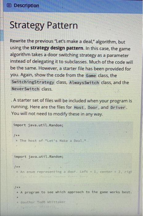 Solved Description Strategy Pattern Rewrite the previous | Chegg.com