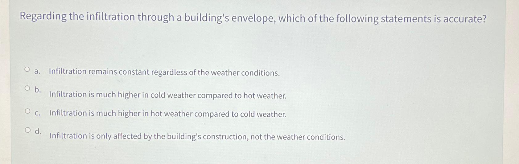 Solved Regarding the infiltration through a building's | Chegg.com