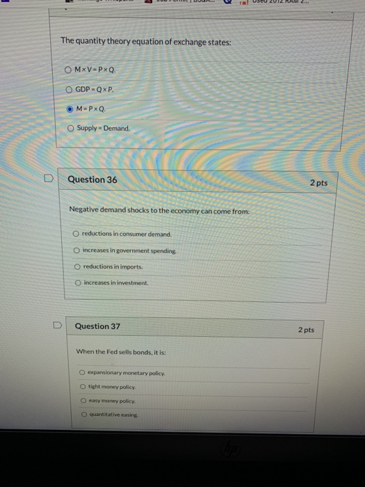 Solved The Quantity Theory Equation Of Exchange States Chegg Com