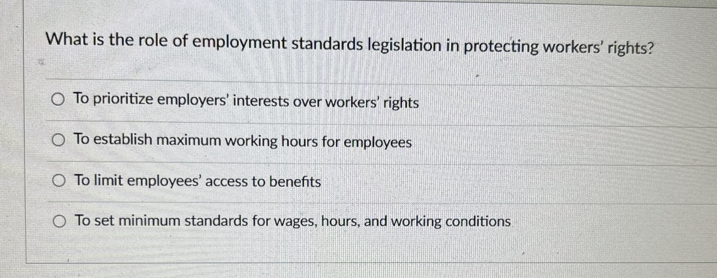 Solved What is the role of employment standards legislation | Chegg.com