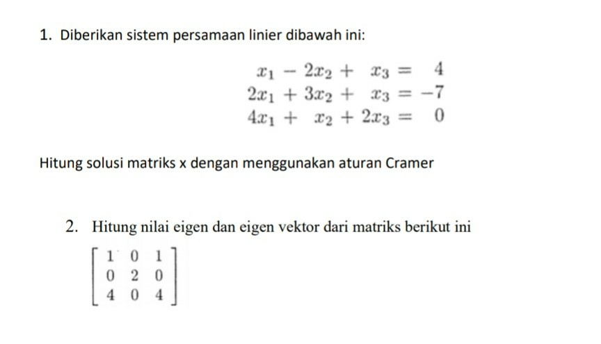 Solved 1 Calculate The Matrix Solution With Cramer S Rule Chegg Com<script async src=