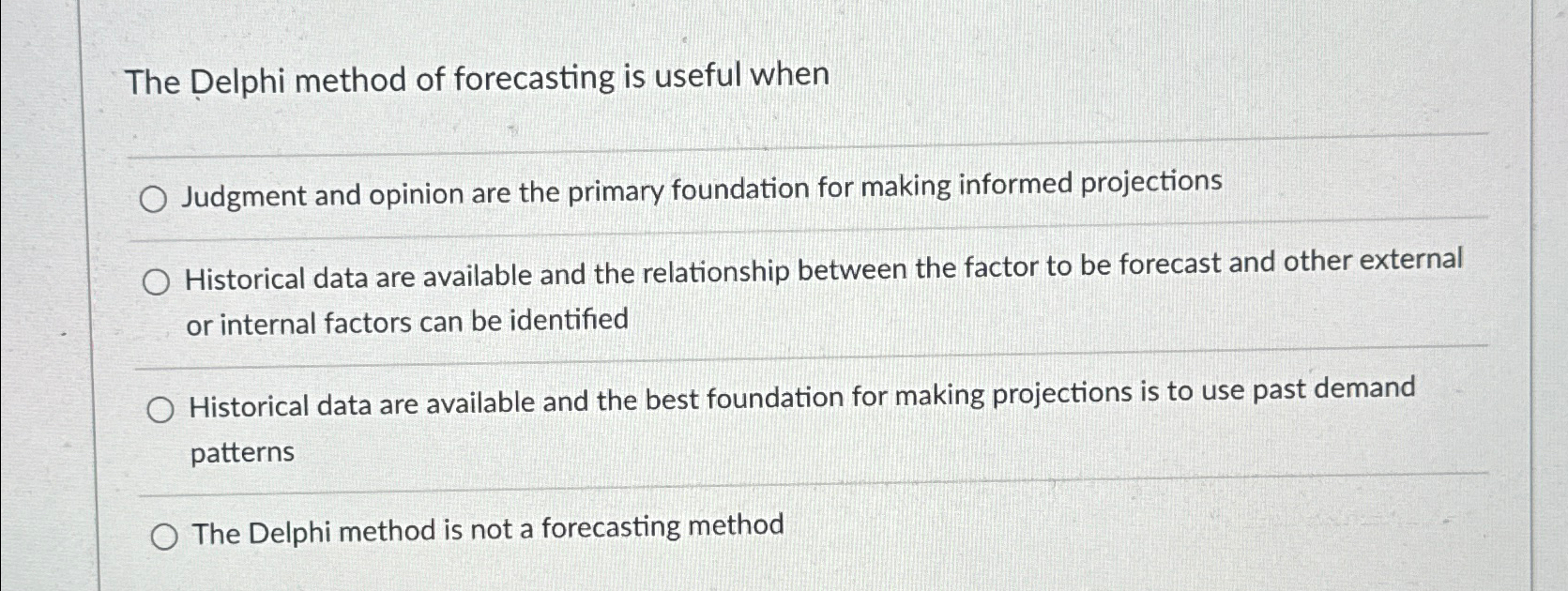 Solved The Delphi method of forecasting is useful | Chegg.com