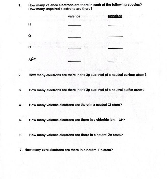 Solved 1. How Many Valence Electrons Are There In Each Of 