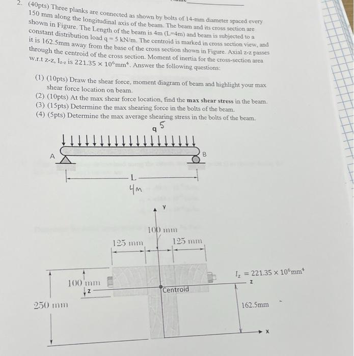 Solved 2. (40pts) Three planks are connected as shown by | Chegg.com