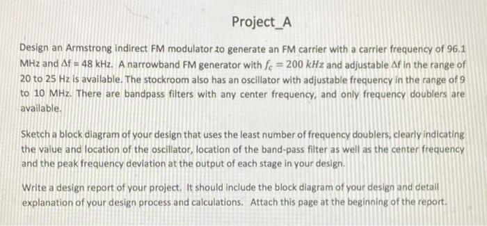 Solved Project_A Design An Armstrong Indirect FM Modulator | Chegg.com