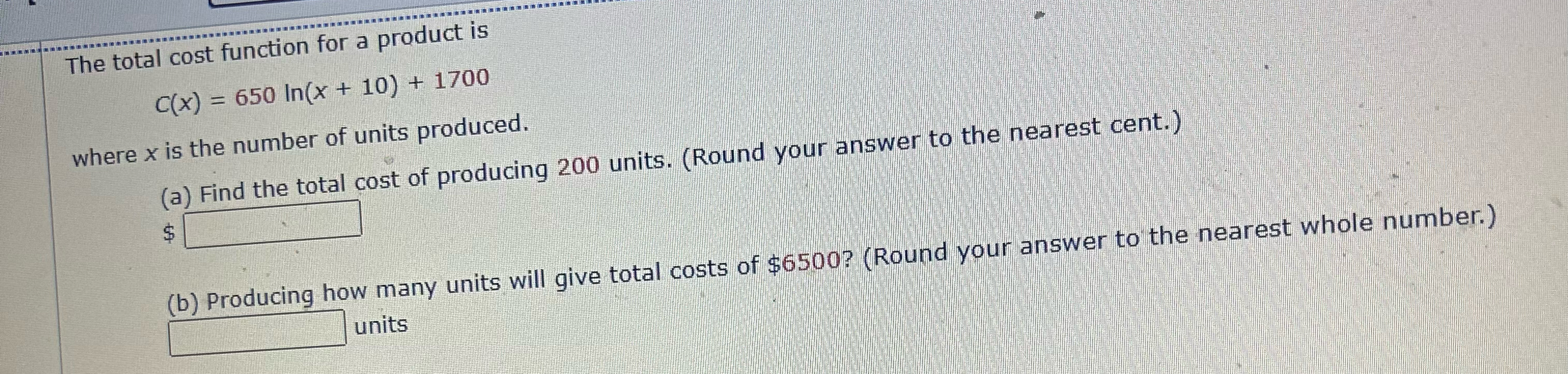 Solved The total cost function for a product | Chegg.com