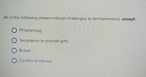 Solved All of the following present ethical challenges to | Chegg.com