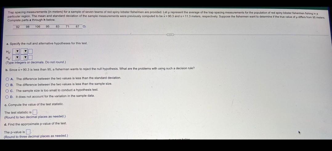 Solved Trap spacing measurements (in meters) for a sample of | Chegg.com