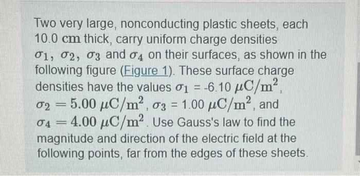 Two Very Large, Nonconducting Plastic Sheets, Each | Chegg.com