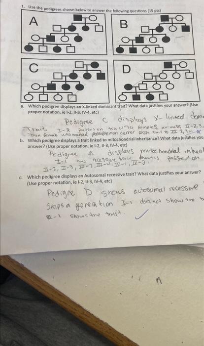 Solved 1. Use The Pedigrees Shown Below To Answer The | Chegg.com