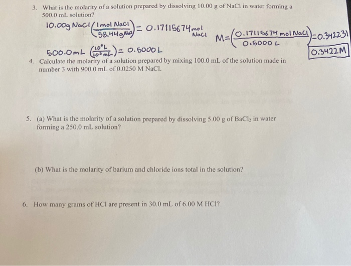 Solved 3 What Is The Molarity Of A Solution Prepared By Chegg