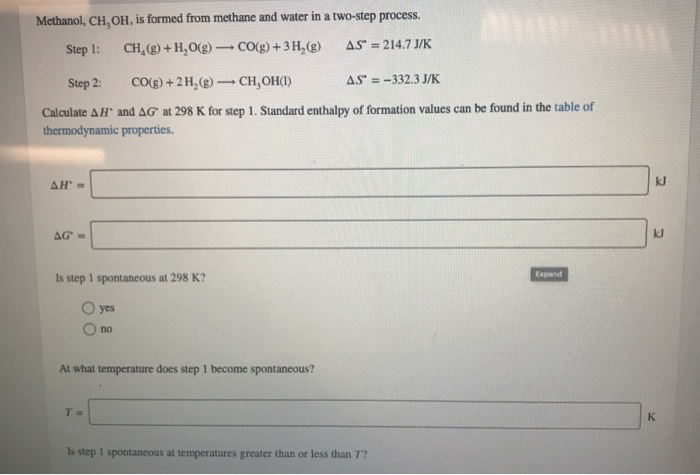 Solved Methanol Ch Oh Is Formed From Methane And Water In Chegg Com