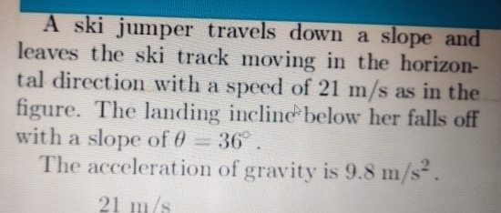 Solved A ski jumper travels down a slope and leaves the ski | Chegg.com
