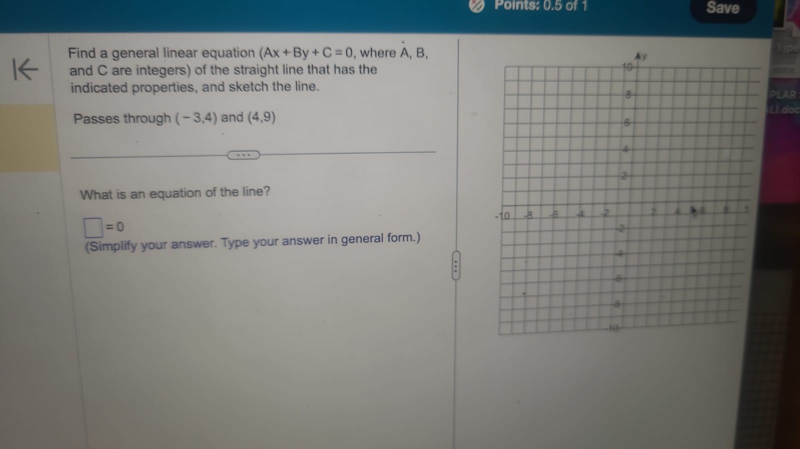 Solved Find a general linear equation , ﻿where A,B,and C | Chegg.com