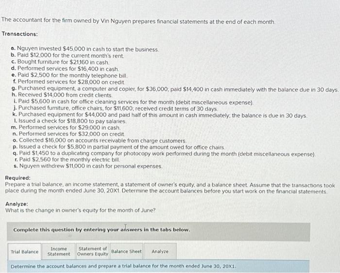 Solved The accountant for the firm owned by Vin Nguyen