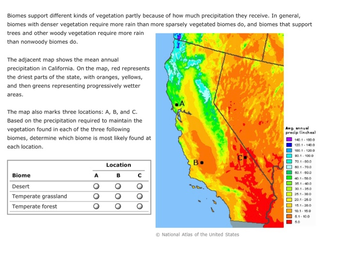 Solved 2. California biomes and precipitation Aa Aa In the