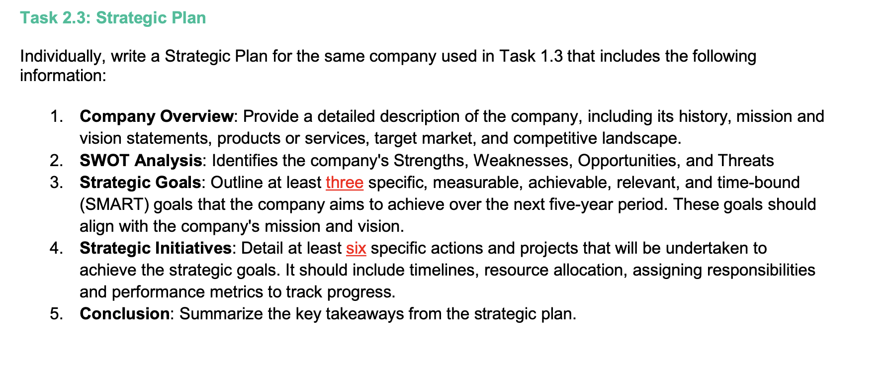 Solved Task 2.3: Strategic PlanIndividually, write a | Chegg.com
