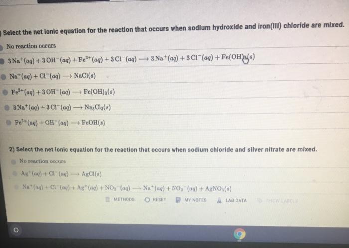 Select The Lonic Equation For The Reaction That Chegg 