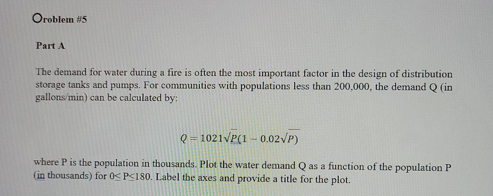 Solved Oroblem #5 Part A The demand for water during a fire | Chegg.com