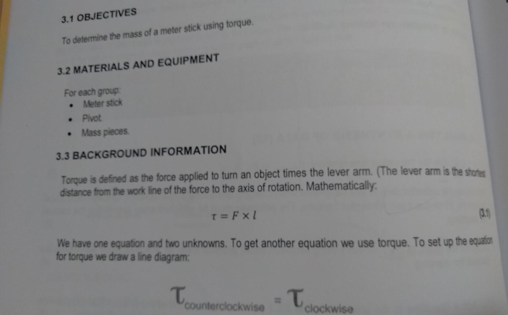 Solved 3.1 OBJECTIVES To determine the mass of a meter stick