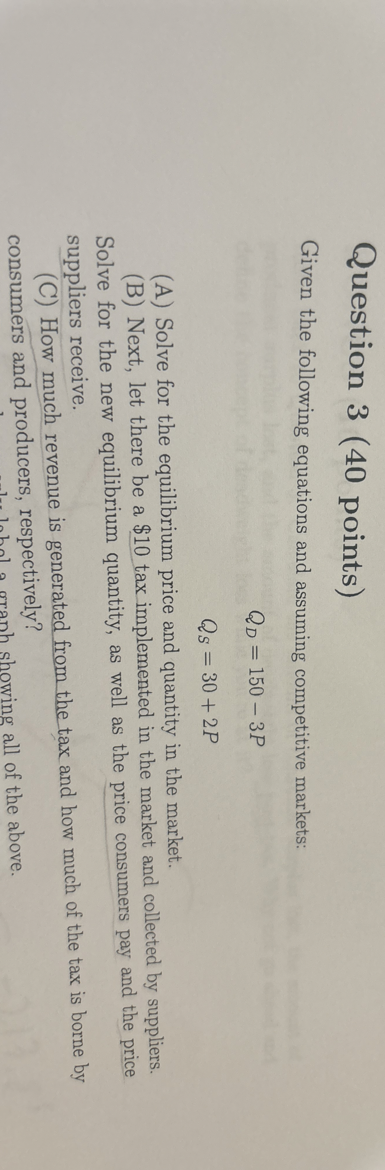 Solved Question 3 ( 40 ﻿points)Given the following equations | Chegg.com