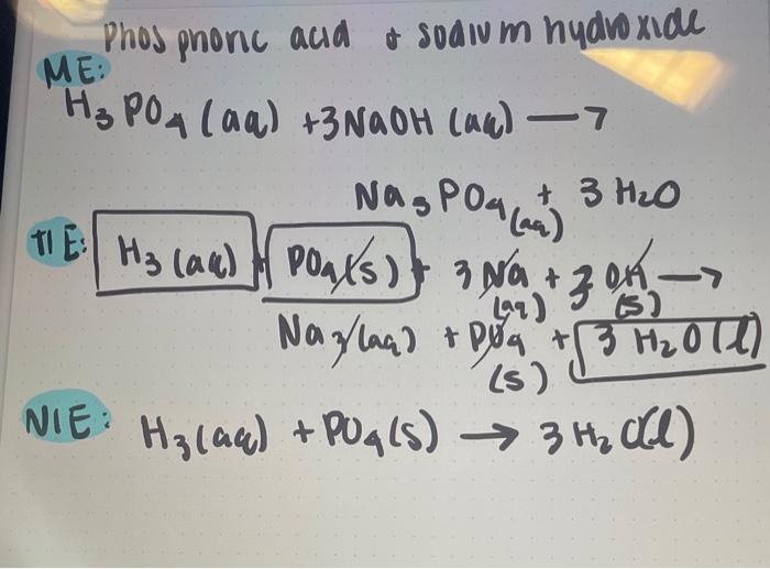 Solved molecular equation, total ionic equation, and net