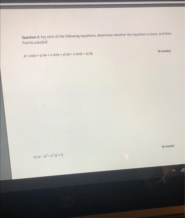 Solved Question 2: For each of the following equations, | Chegg.com