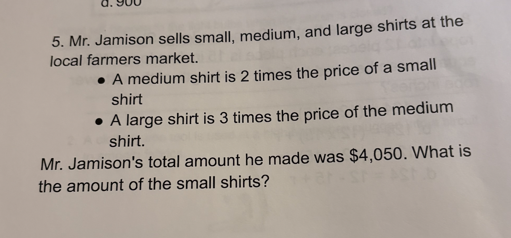 Solved Mr. ﻿Jamison sells small, medium, and large shirts at | Chegg.com