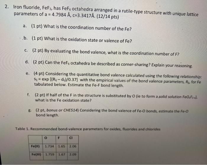 Solved 2 Iron Fluoride Fef2 Has Fefs Octahedra Arrange Chegg Com