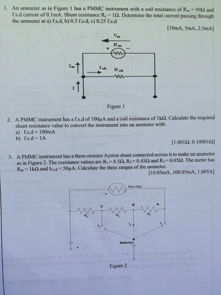 Solved 1. An ammeter as in Figure 1 has a PMMC instrument
