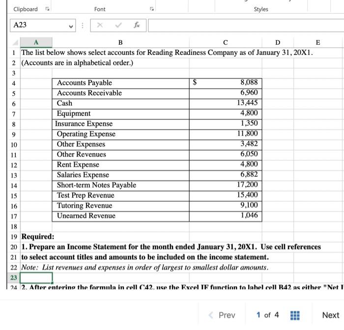 Solved 20 1. Prepare An Income Statement For The Month Ended 