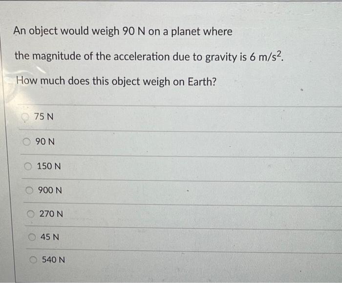 Solved An object would weigh 90 N on a where the