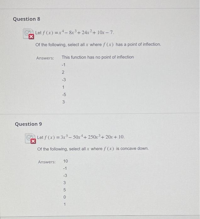 Solved Let F X X4−8x3 24x2 10x−7 Of The Following Select