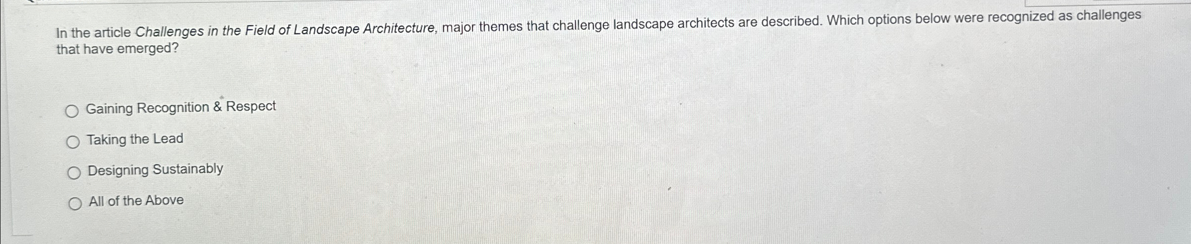 Solved In the article Challenges in the Field of Landscape | Chegg.com