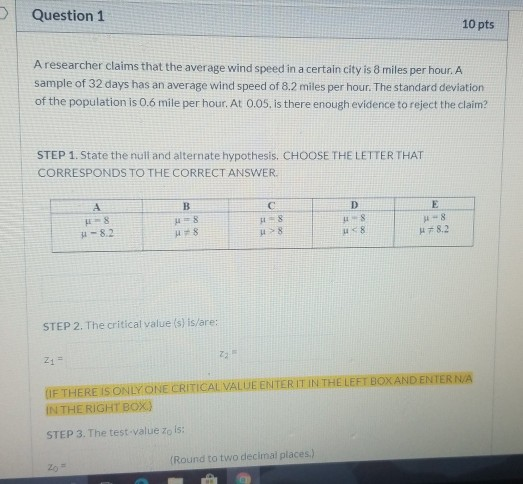 Solved Question 1 10 pts A researcher claims that the | Chegg.com