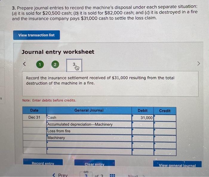 Solved 3 Prepare Journal Entries To Record The Machine S Chegg Com