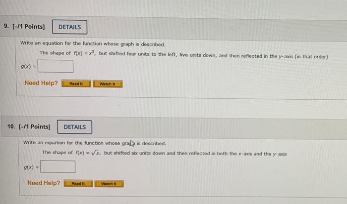 Solved 9. [-11 Points) DETAILS Write an equation for the | Chegg.com