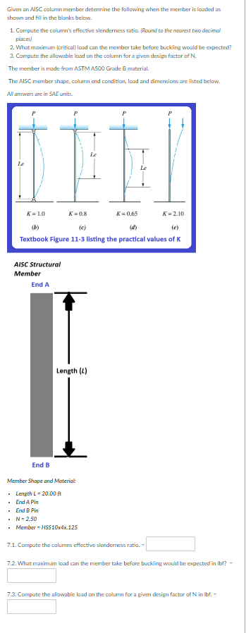 Solved Given an AISC column member determine the following | Chegg.com