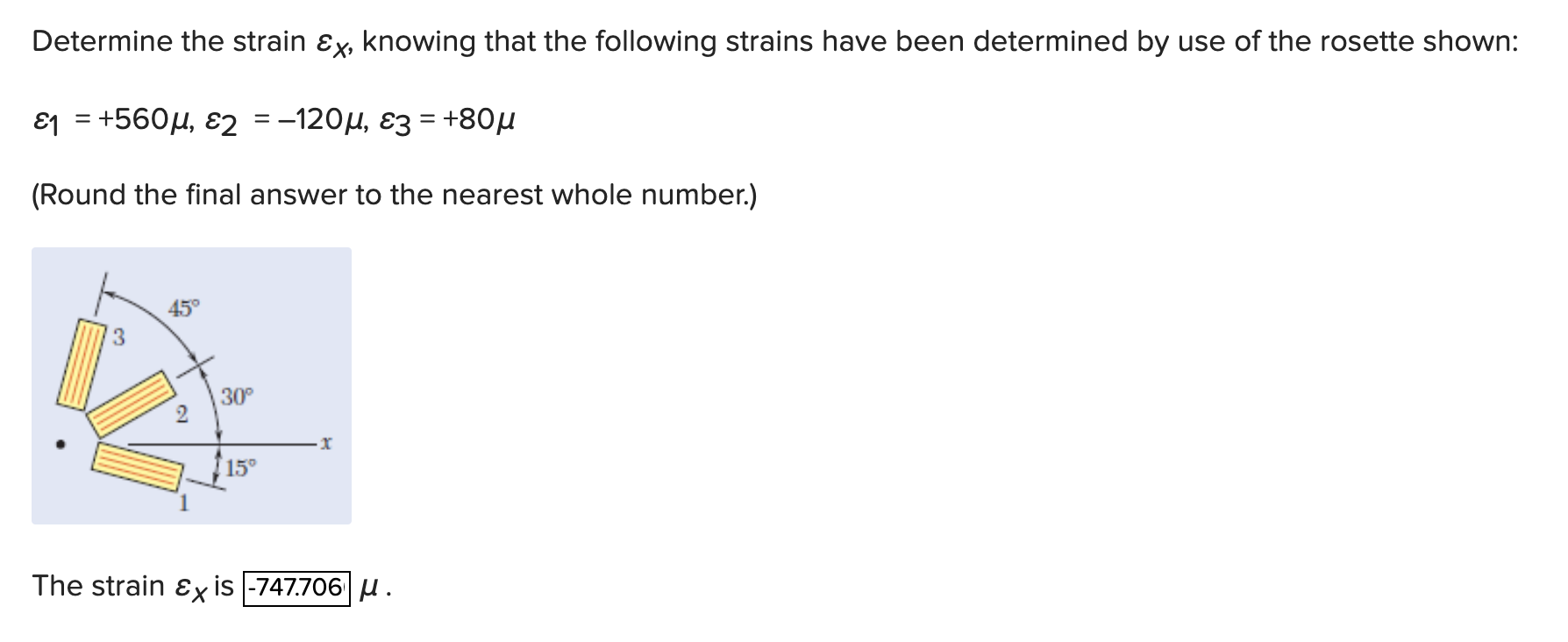 Solved Determine the strain εx, ﻿knowing that the following | Chegg.com