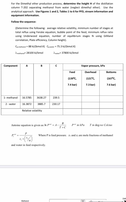 For the Dimethyl ether production process, determine | Chegg.com