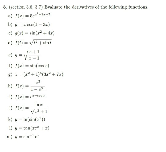 Solved Y 3 Section 3 6 3 7 Evaluate The Derivatives O Chegg Com