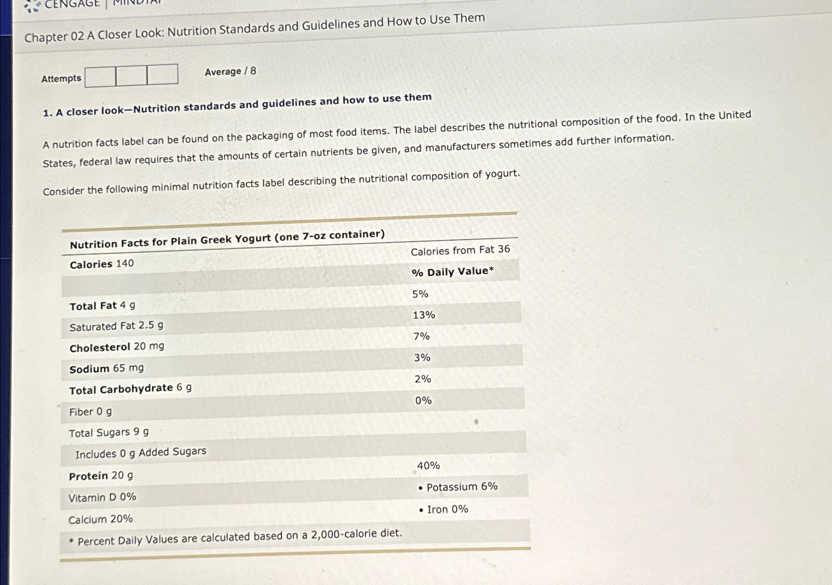 Solved Chapter 02 A Closer Look Nutrition Standards and