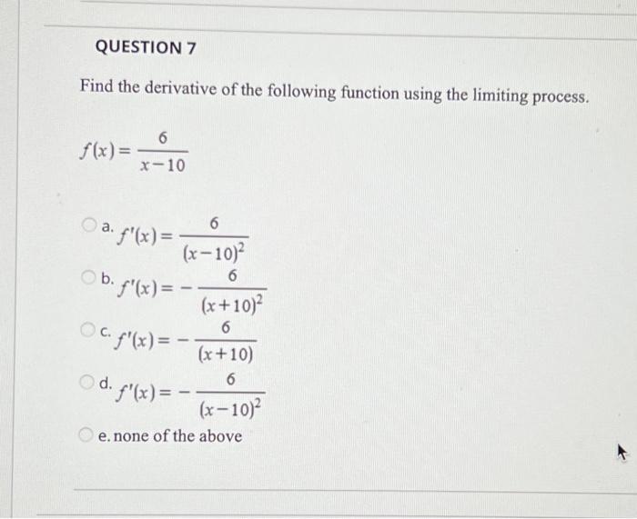 Solved Find the derivative of the following function using | Chegg.com